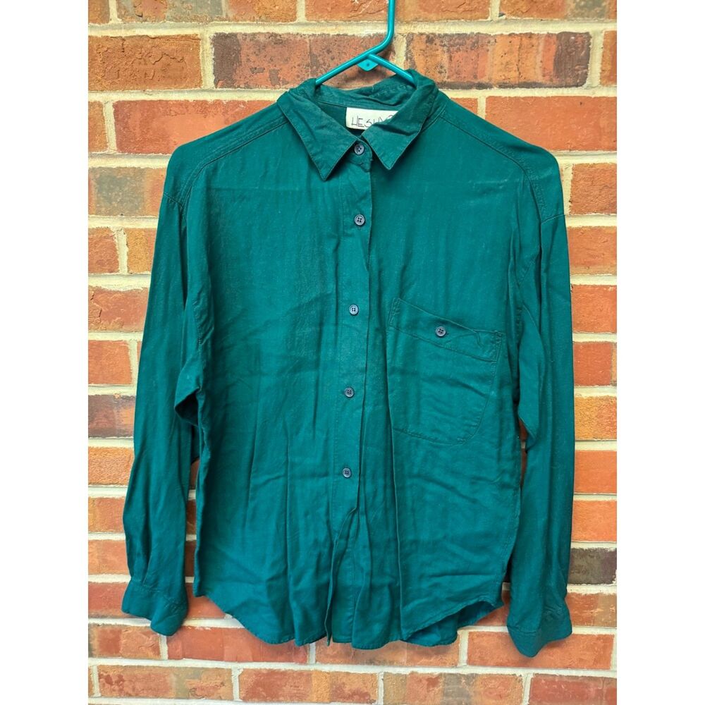 HeShy2 Teal Rayon Button Down Shirt Long Sleeve Size M